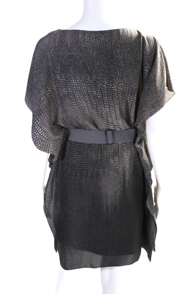 Halston Heritage Womens Short Sleeve Animal Print Belted Dress Gray Size XS