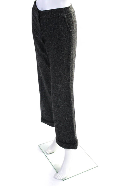 Trina Turk Womens Zipper Fly Pleated Herringbone Dress Pants Gray Wool Size 4