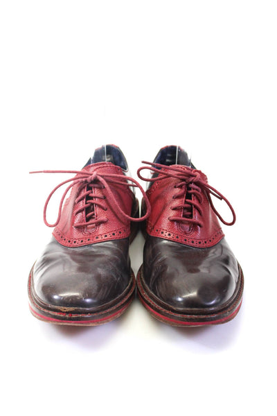 Cole Haan Mens Lace Up Wingtip Round Toe Oxfords Brown Red Leather Size 8.5M