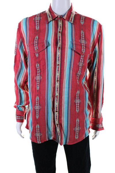 Scully Mens Red Cotton Printed Collar Long Sleeve Button Down Shirt Size M