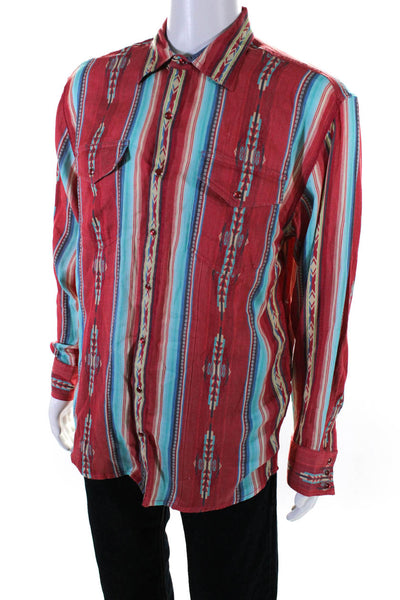 Scully Mens Red Cotton Printed Collar Long Sleeve Button Down Shirt Size M