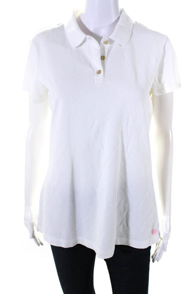 Lily Pulitzer Womens Cotton Collared Buttoned Short Sleeve Polo Top White Size L