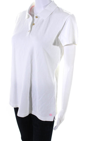 Lily Pulitzer Womens Cotton Collared Buttoned Short Sleeve Polo Top White Size L