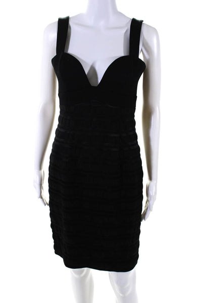 Black Halo Womens Striped Knit Sweetheart Neck Little Black Dress Black Size 4