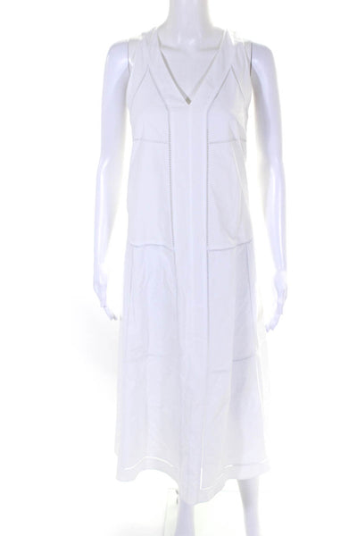 Theory Womens White Cotton Cut Out V-Neck Sleeveless A-Line Dress Size 2