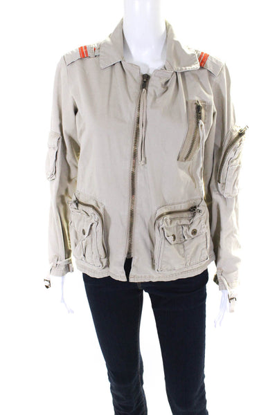 DA Nang Womens Cotton Long Sleeve Full Zip Short Basic Jacket Khaki Tan Size XS