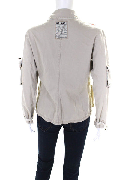 DA Nang Womens Cotton Long Sleeve Full Zip Short Basic Jacket Khaki Tan Size XS