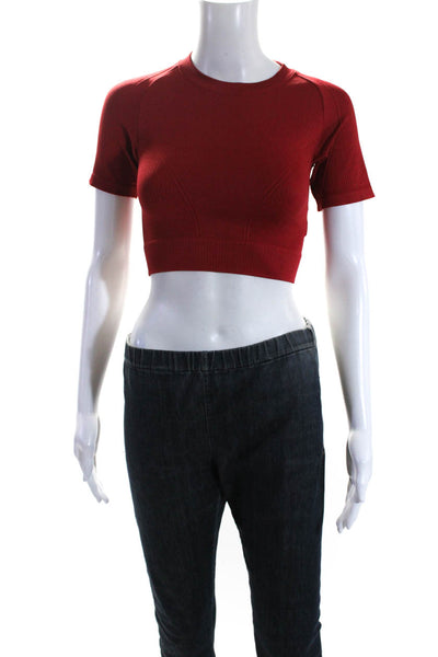 ALALA Womens Knit Crew Neck Short Sleeve Cropped T-Shirt Tee Red Size S