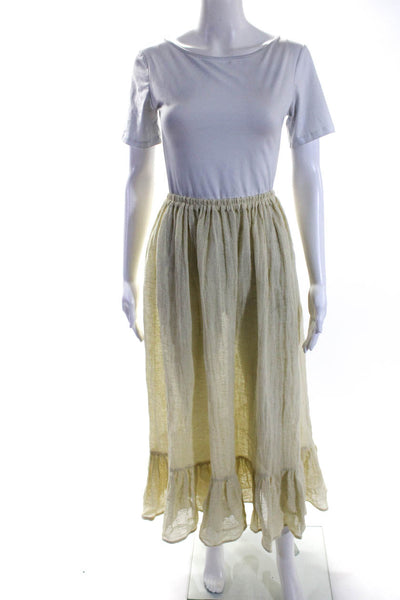 Lisa Marie Fernandez Womens Linen Elastic Tiered Hem A-Line Skirt Beige Size 2