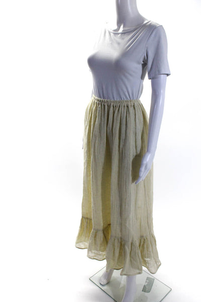 Lisa Marie Fernandez Womens Linen Elastic Tiered Hem A-Line Skirt Beige Size 2