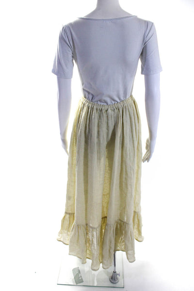 Lisa Marie Fernandez Womens Linen Elastic Tiered Hem A-Line Skirt Beige Size 2