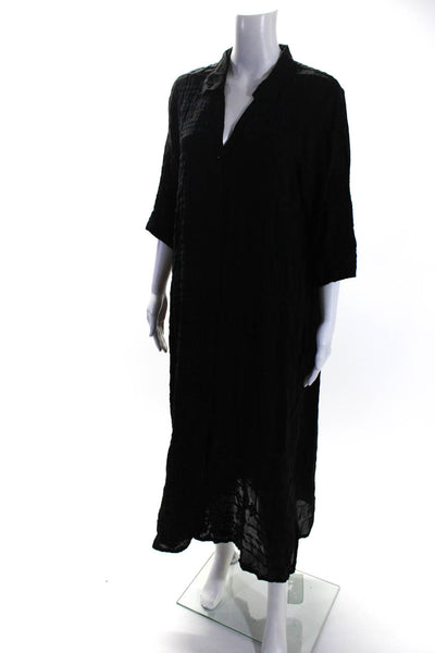 Johnny Was Womens Embroidered Buttoned Collared Long Sleeve Dress Black Size L