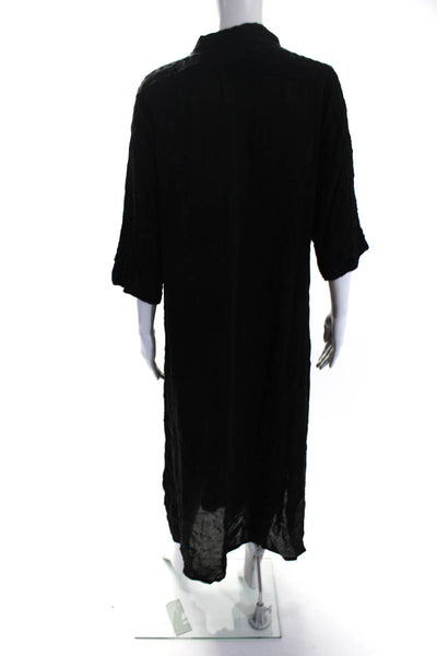 Johnny Was Womens Embroidered Buttoned Collared Long Sleeve Dress Black Size L