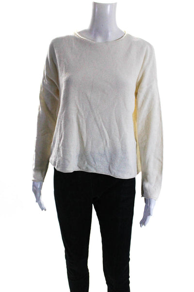 Eileen Fisher Womens Cotton Round Neck Long Sleeve Pullover Sweater White Size S