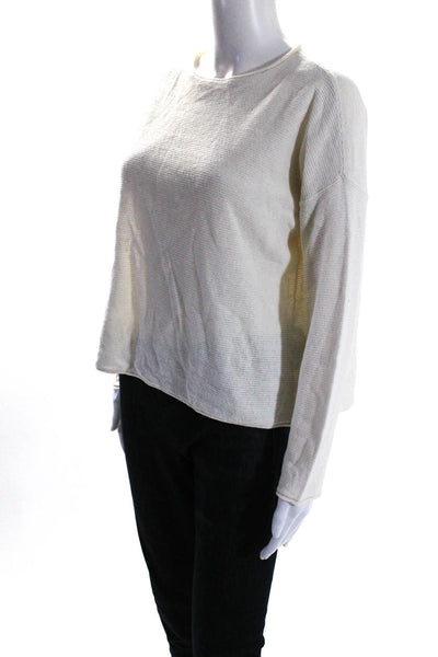 Eileen Fisher Womens Cotton Round Neck Long Sleeve Pullover Sweater White Size S