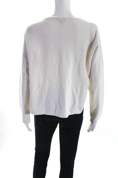 Eileen Fisher Womens Cotton Round Neck Long Sleeve Pullover Sweater White Size S