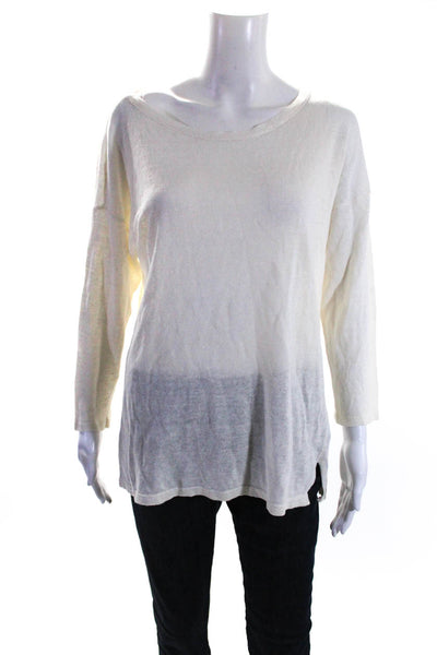 J. Mclaughlin Womens Linen Round Neck Long Sleeve Pullover Sweater Cream Size L