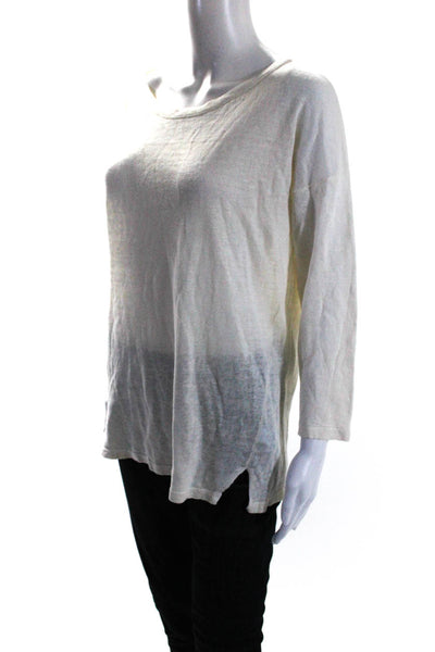 J. Mclaughlin Womens Linen Round Neck Long Sleeve Pullover Sweater Cream Size L