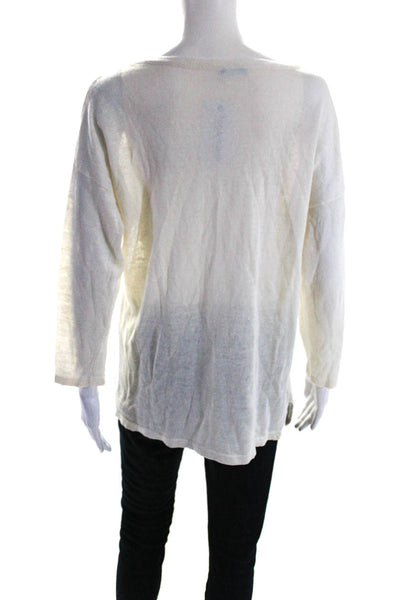 J. Mclaughlin Womens Linen Round Neck Long Sleeve Pullover Sweater Cream Size L