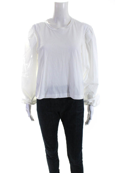 A.L.C. Womens Round Neck Puff Bishop Long Sleeve Casual Blouse White Size M