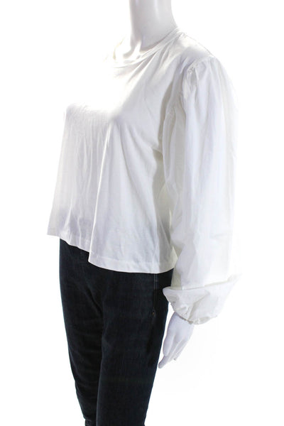 A.L.C. Womens Round Neck Puff Bishop Long Sleeve Casual Blouse White Size M