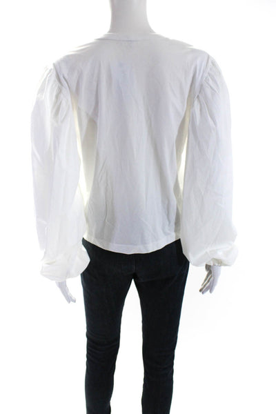 A.L.C. Womens Round Neck Puff Bishop Long Sleeve Casual Blouse White Size M