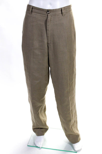 Zegna Sport Mens Brown Linen Pleated Straight Leg Pants Size 52