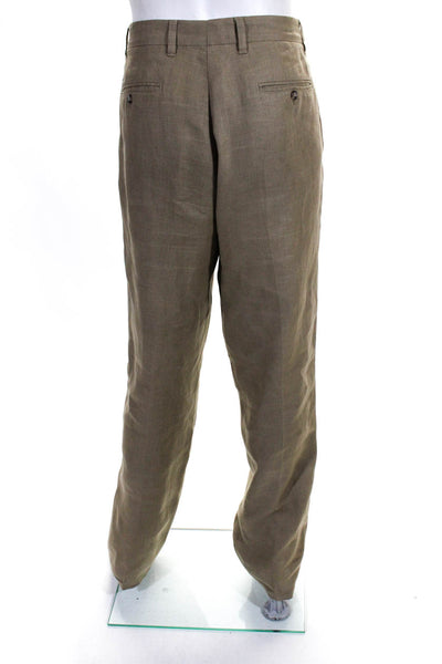 Zegna Sport Mens Brown Linen Pleated Straight Leg Pants Size 52