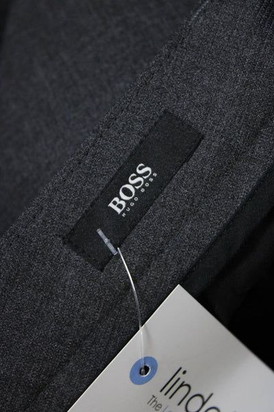 Boss Hugo Boss Mens Dark Gray Wool Pleated Straight Leg Dress Pants Size 36R