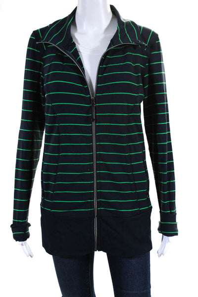 Lululemon Womens Striped Full Zipper Track Shirt Navy Blue Green Size 12