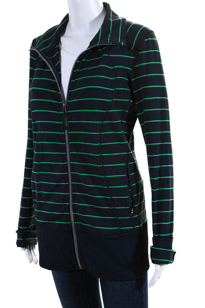 Lululemon Womens Striped Full Zipper Track Shirt Navy Blue Green Size 12