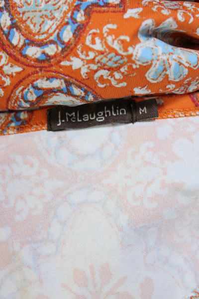 J. Mclaughlin Womens Printed Long Sleeves Blouse Orange Blue Size Medium