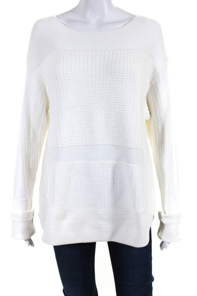 Helmut Lang Womens Woven Long Sleeves Crew Neck Sweater White Size Large