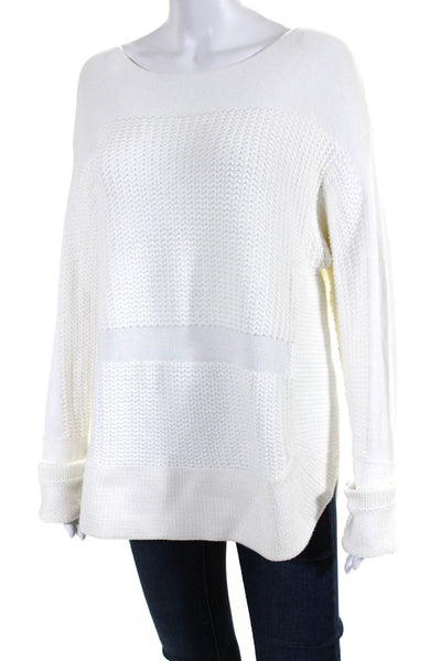 Helmut Lang Womens Woven Long Sleeves Crew Neck Sweater White Size Large