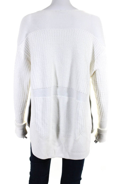 Helmut Lang Womens Woven Long Sleeves Crew Neck Sweater White Size Large