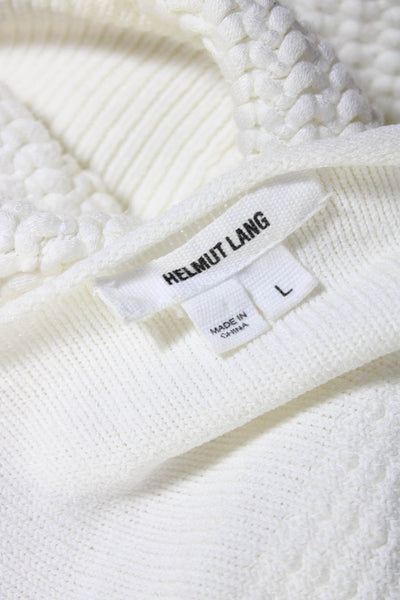 Helmut Lang Womens Woven Long Sleeves Crew Neck Sweater White Size Large