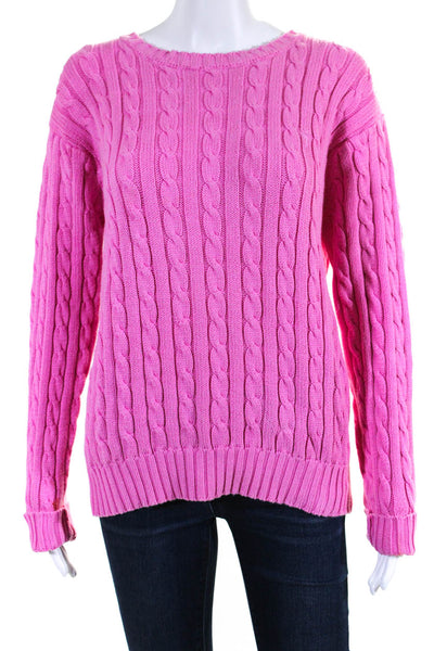 Lilly Pulitzer Womens Cable Knit Crew Neck Sweater Pink Cotton Size Large