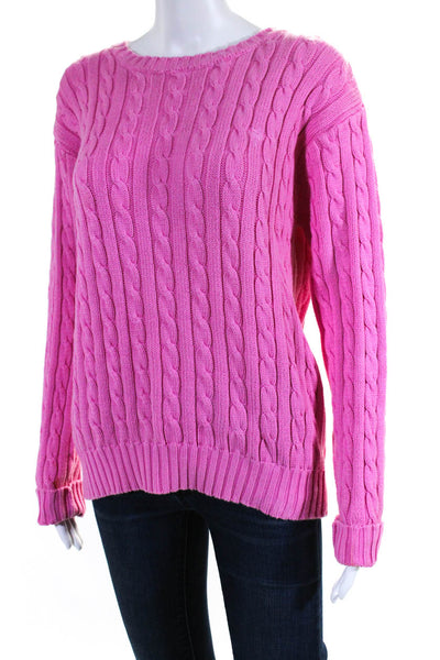 Lilly Pulitzer Womens Cable Knit Crew Neck Sweater Pink Cotton Size Large