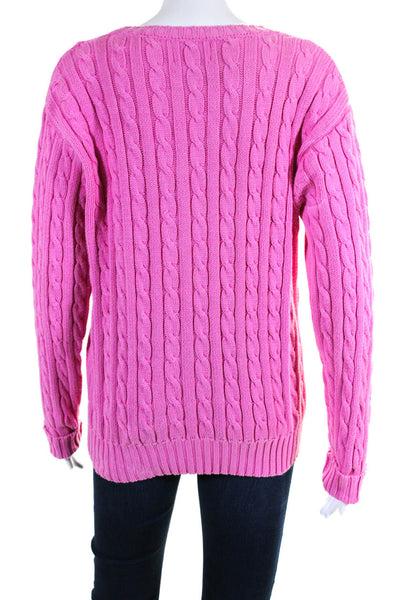 Lilly Pulitzer Womens Cable Knit Crew Neck Sweater Pink Cotton Size Large