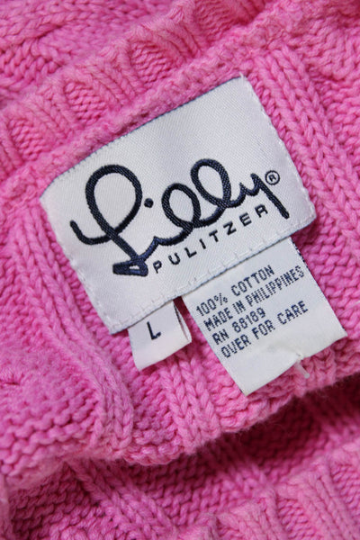 Lilly Pulitzer Womens Cable Knit Crew Neck Sweater Pink Cotton Size Large