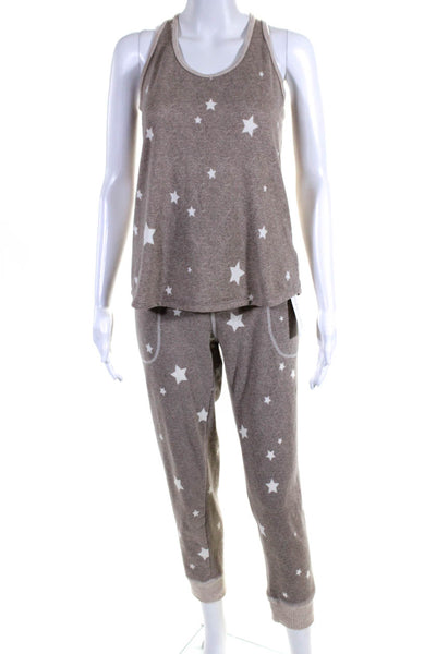 Live Love Lounge Karen Neuburger Womens Stars Print Pajama Set Brown Size Large