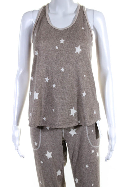 Live Love Lounge Karen Neuburger Womens Stars Print Pajama Set Brown Size Large