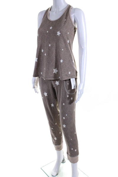 Live Love Lounge Karen Neuburger Womens Stars Print Pajama Set Brown Size Large