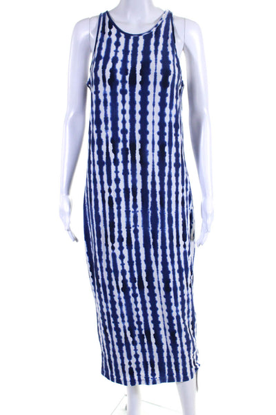 Athleta Womens Tie Dye Print Sleeveless Maxi Dress Blue White Cotton Size Large