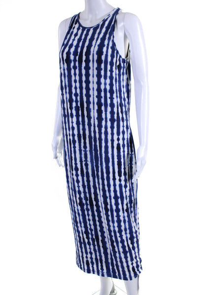 Athleta Womens Tie Dye Print Sleeveless Maxi Dress Blue White Cotton Size Large