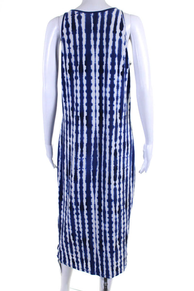 Athleta Womens Tie Dye Print Sleeveless Maxi Dress Blue White Cotton Size Large