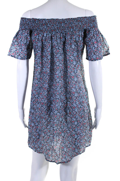 Delfina Womens Floral Print Short Sleeves Sun Dress Blue Cotton Size Medium