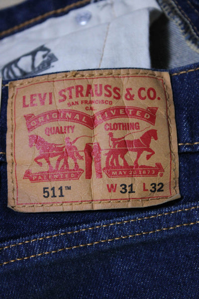 Levis Mens Mid Rise 511 Slim Leg Dark Wash Jeans Blue Cotton Size 31x 32