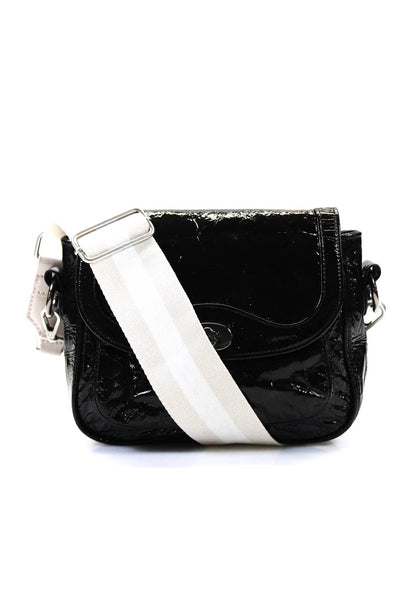 Jenny Yuen Womens Patent Leather Turn Lock Crossbody Shoulder Handbag Black