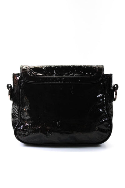 Jenny Yuen Womens Patent Leather Turn Lock Crossbody Shoulder Handbag Black